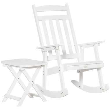 Outdoor and Garden-Wooden Outdoor Rocking Chair, 2-Piece Porch Rocker Set with Foldable Table for Patio, Backyard and Garden, White - Outdoor Style Company