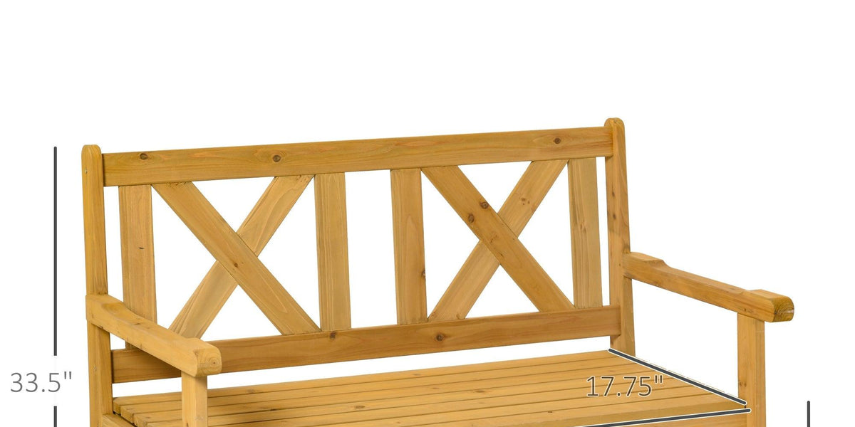 Wooden Outdoor Storage Bench 2-Person Backyard Patio Bench with Louver