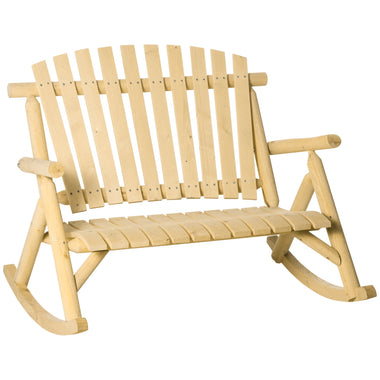 Outdoor and Garden-Wooden Rocking Chair, 2 Person Porch Rocker Bench, Indoor Outdoor Porch Rocker with Slatted Design, High Back for Backyard, Garden, Natural - Outdoor Style Company
