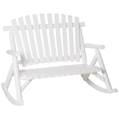 Outdoor and Garden-Wooden Rocking Chair, 2 Person Porch Rocker Bench, Indoor Outdoor Porch Rocker with Slatted Design, High Back for Backyard, Garden, White - Outdoor Style Company