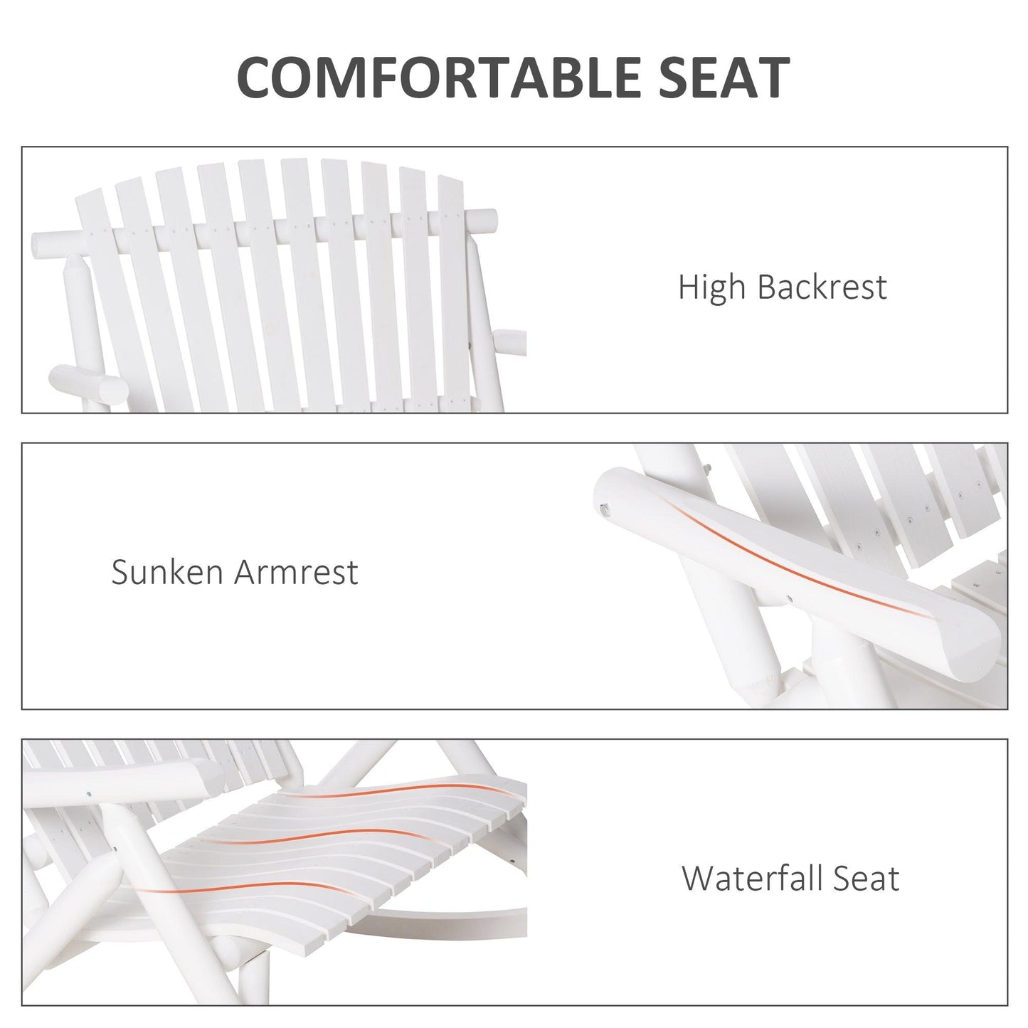 Outdoor and Garden-Wooden Rocking Chair, 2 Person Porch Rocker Bench, Indoor Outdoor Porch Rocker with Slatted Design, High Back for Backyard, Garden, White - Outdoor Style Company