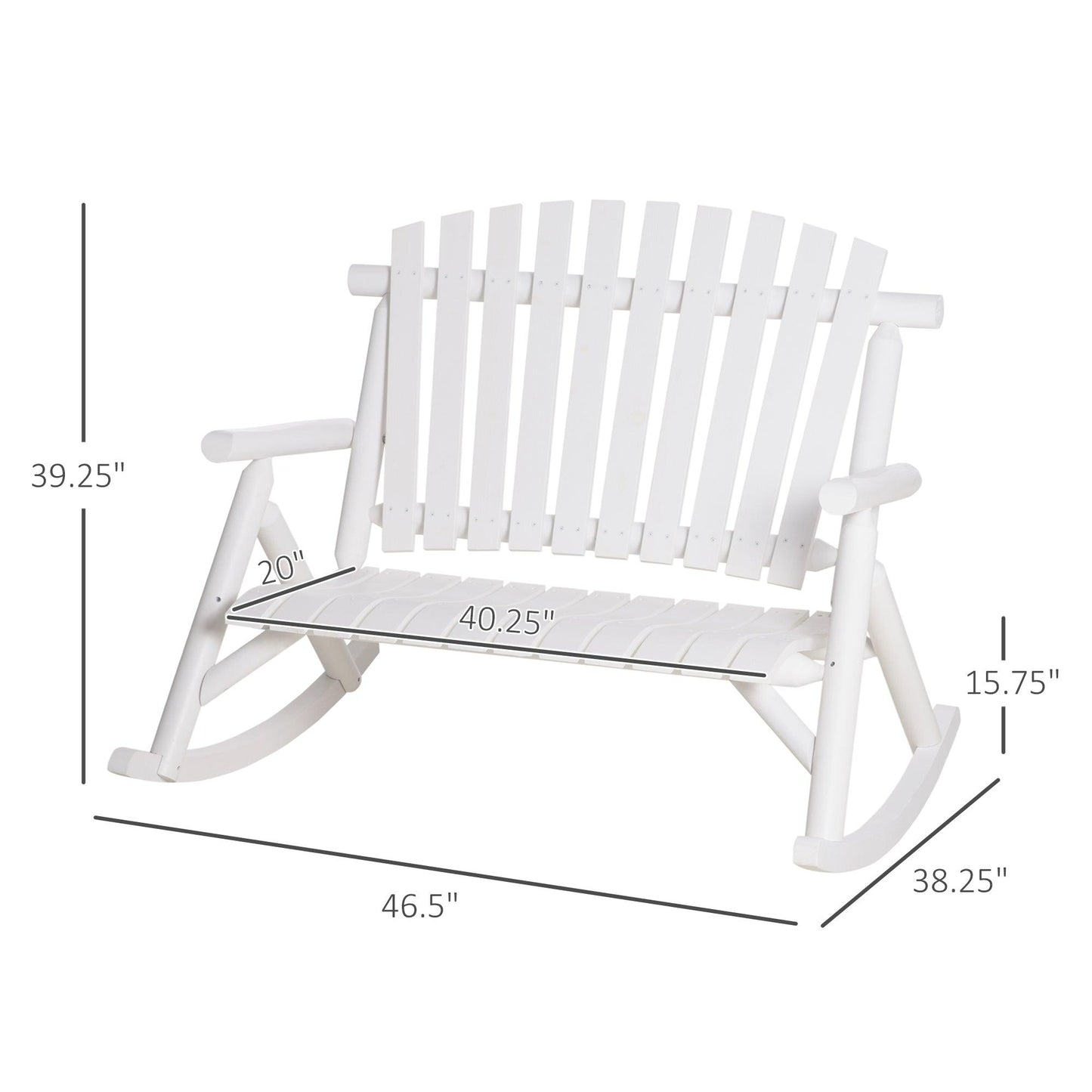 Outdoor and Garden-Wooden Rocking Chair, 2 Person Porch Rocker Bench, Indoor Outdoor Porch Rocker with Slatted Design, High Back for Backyard, Garden, White - Outdoor Style Company