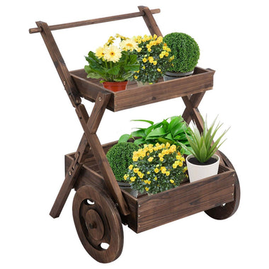 Outdoor and Garden-Wooden Rustic 2-Level Elevated Garden Plant Bed/Stand with Wheels for Movement & Classic Look/Aesthetic - Outdoor Style Company