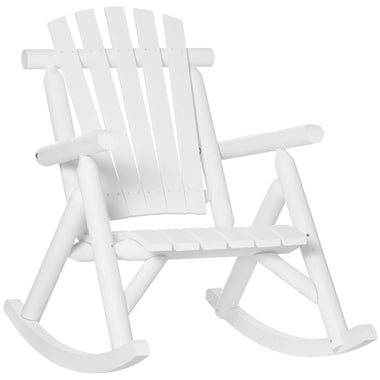 Outdoor and Garden-Wooden Rustic Rocking Chair, Indoor Outdoor Adirondack Log Rocker with Slatted Design for Patio, Lawn, White - Outdoor Style Company