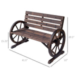 Outdoor and Garden-Wooden Wagon Wheel Bench Rustic Outdoor Patio Furniture, 2-Person Seat Bench with Backrest Carbonized - Outdoor Style Company