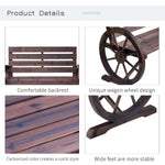 Outdoor and Garden-Wooden Wagon Wheel Bench Rustic Outdoor Patio Furniture, 2-Person Seat Bench with Backrest Carbonized - Outdoor Style Company