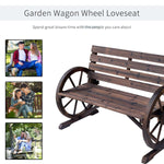 Outdoor and Garden-Wooden Wagon Wheel Bench Rustic Outdoor Patio Furniture, 2-Person Seat Bench with Backrest Carbonized - Outdoor Style Company