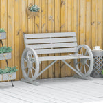 Outdoor and Garden-Wooden Wagon Wheel Bench Rustic Outdoor Patio Furniture, 2-Person Seat Bench with Backrest Charcoal Grey - Outdoor Style Company