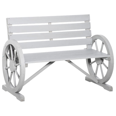 Outdoor and Garden-Wooden Wagon Wheel Bench Rustic Outdoor Patio Furniture, 2-Person Seat Bench with Backrest Charcoal Grey - Outdoor Style Company