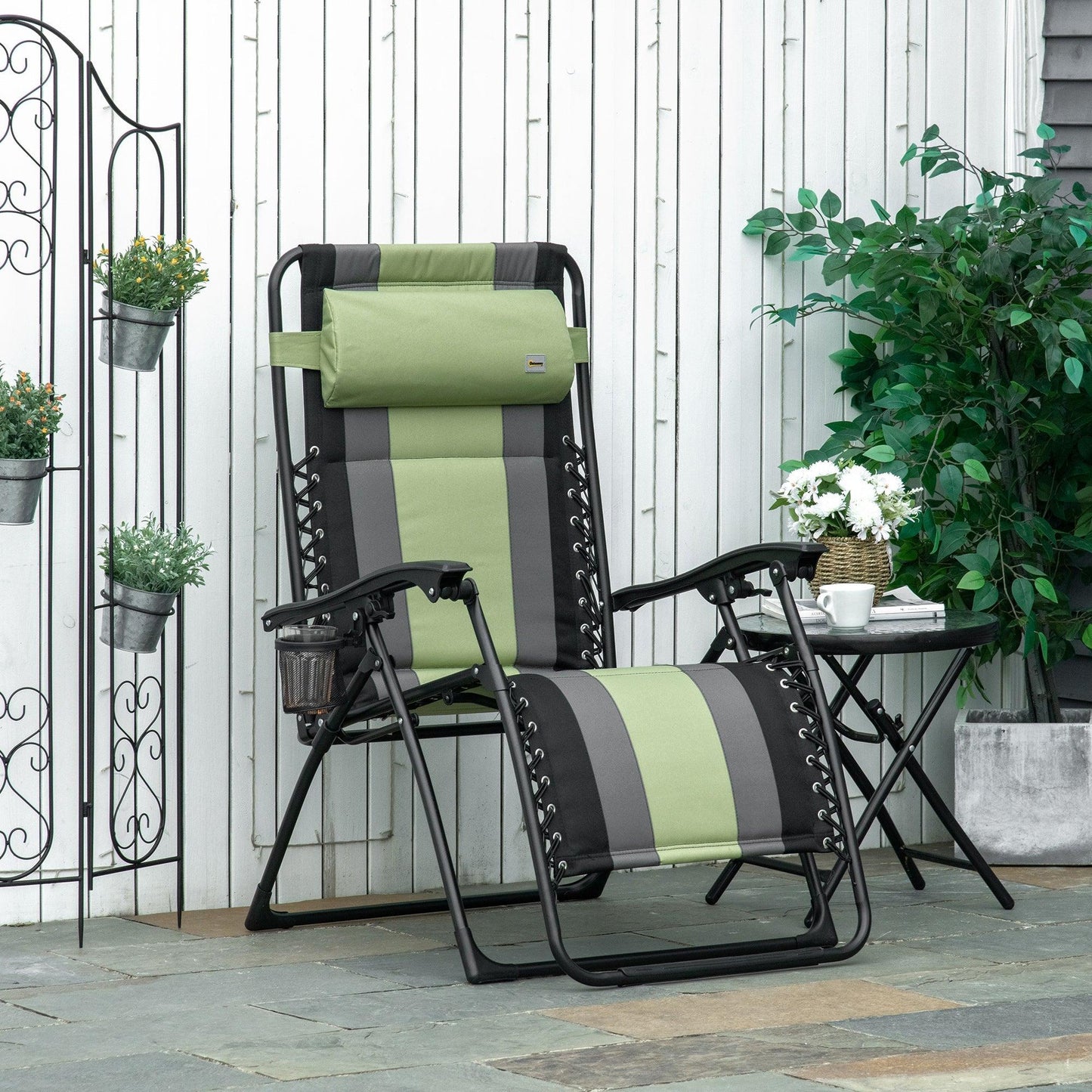 Outdoor and Garden-Zero Gravity Lounger Chair, Folding Reclining Patio Chair, with Cup Holder and Headrest, for Events and Camping, Green - Outdoor Style Company