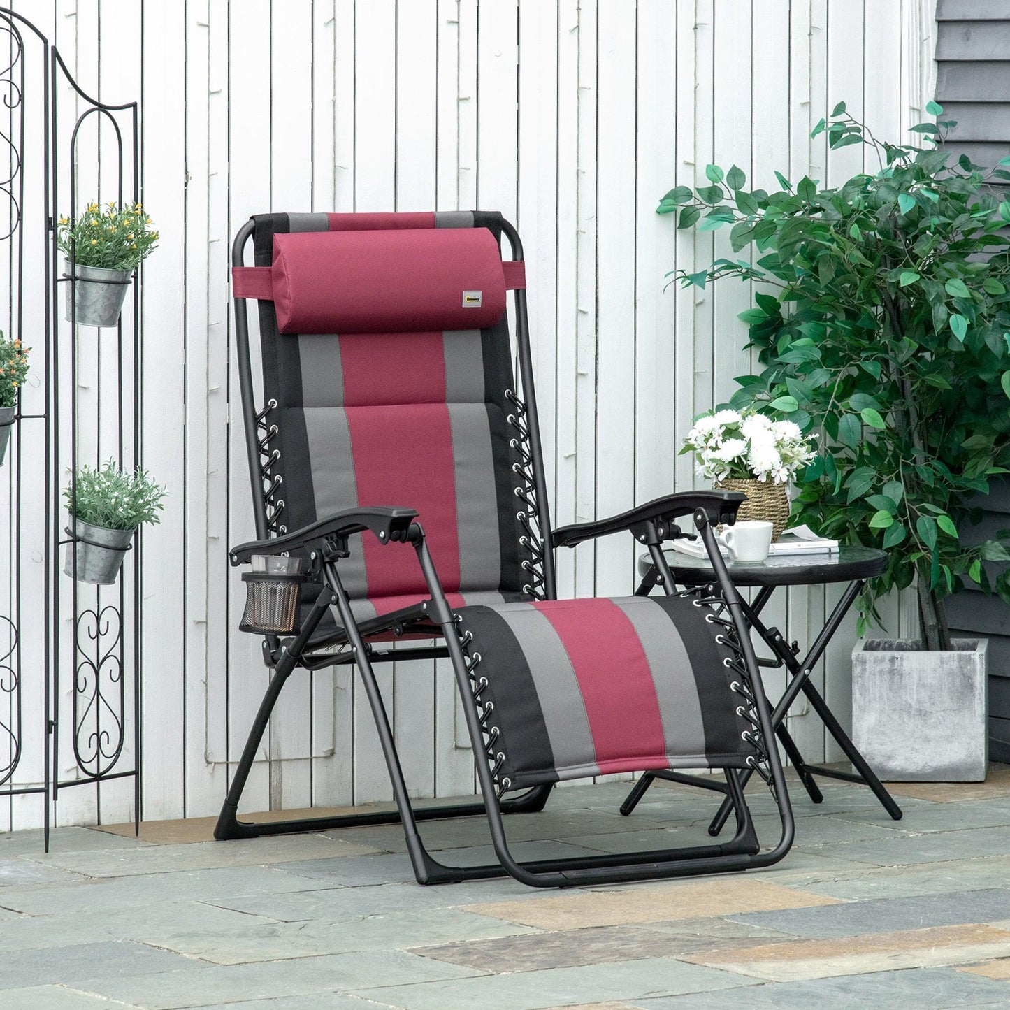 Outdoor and Garden-Zero Gravity Lounger Chair, Folding Reclining Patio Chair, with Cup Holder and Headrest, for Events and Camping, Red - Outdoor Style Company