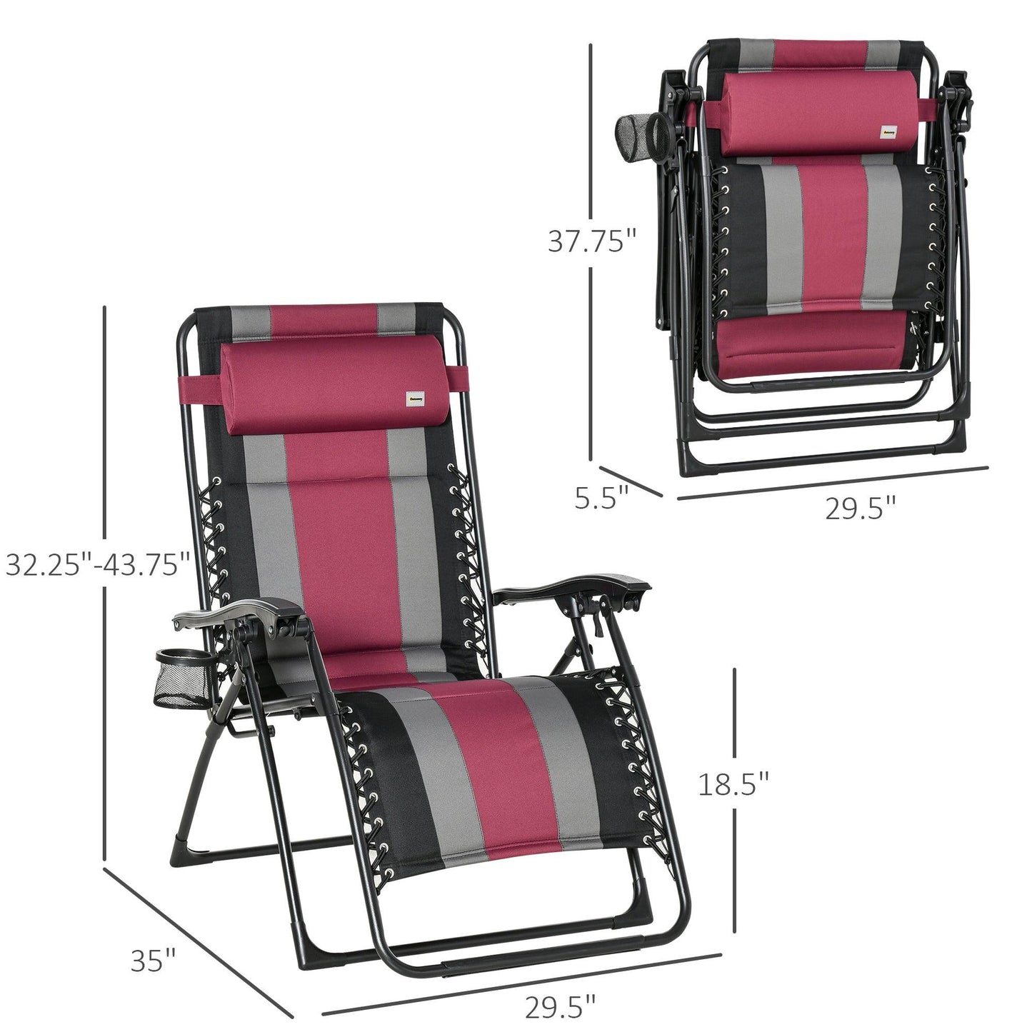 Outdoor and Garden-Zero Gravity Lounger Chair, Folding Reclining Patio Chair, with Cup Holder and Headrest, for Events and Camping, Red - Outdoor Style Company