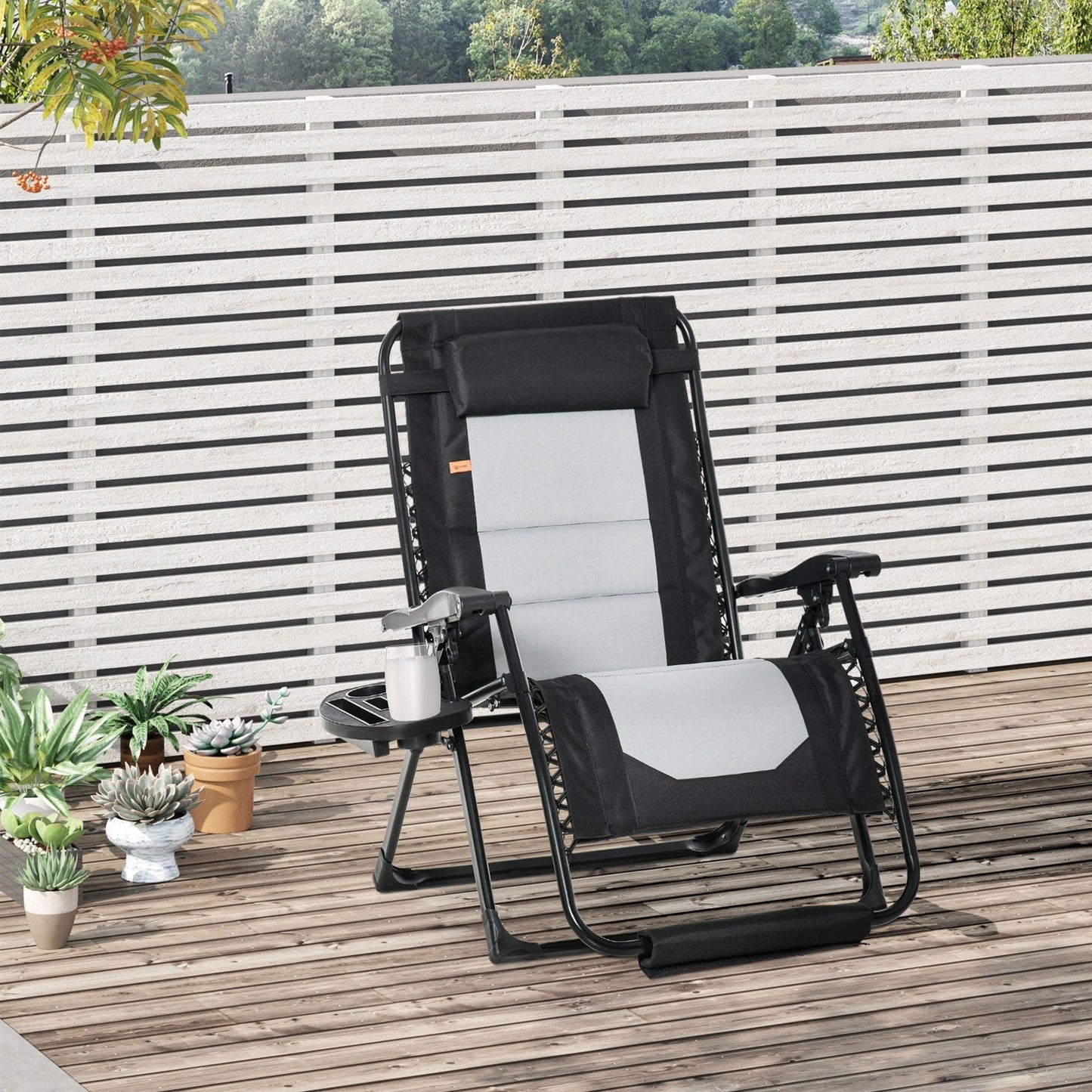 Outdoor and Garden-Zero Gravity Lounger Chair, Folding Reclining Patio Chair with Cup Holder, Headrest, Footrest, for Poolside, Camping, Black - Outdoor Style Company