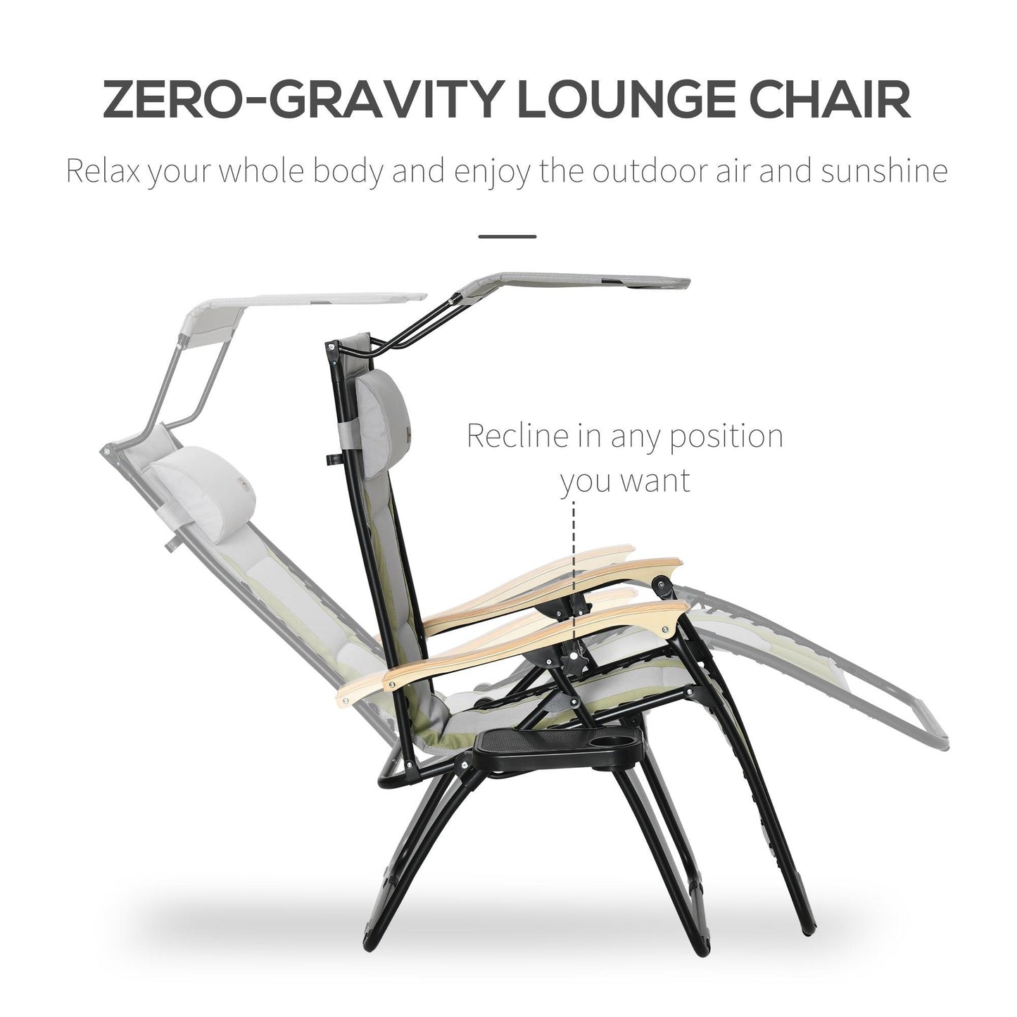 Outdoor and Garden-Zero Gravity Lounger Chair, Folding Reclining Patio Chair, with Cup Holder, Shade Cover, and Headrest for Poolside, Events, and Camping - Outdoor Style Company