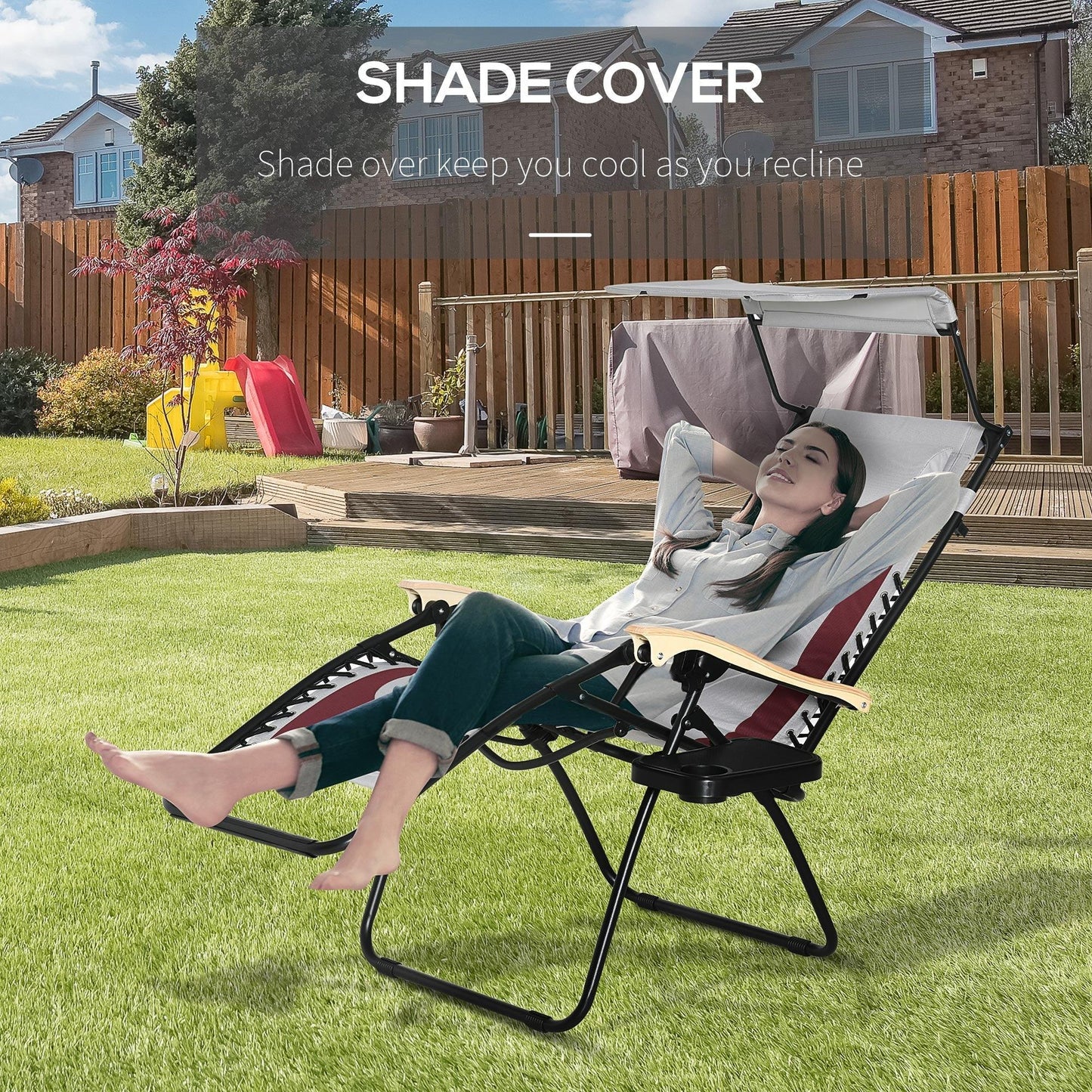 Outdoor and Garden-Zero Gravity Lounger Chair, Folding Reclining Patio Chair, with Cup Holder, Shade Cover, and Headrest for Poolside, Events and Camping, Wine - Outdoor Style Company