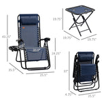 Outdoor and Garden-Zero Gravity Lounger Chair Set of 3, Folding Reclining Patio Chair with Side Table, Cup Holder and Headrest for Poolside, Camping, Blue - Outdoor Style Company