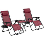 Outdoor and Garden-Zero Gravity Lounger Chair Set of 3, Folding Reclining Patio Chair with Side Table, Cup Holder and Headrest for Poolside, Camping, Wine Red - Outdoor Style Company