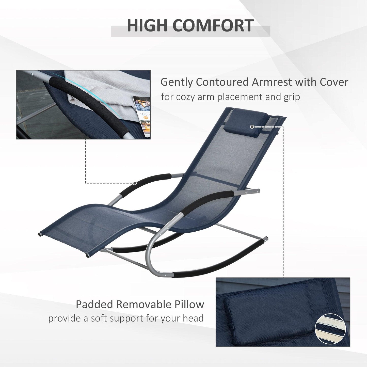 Outdoor and Garden-Zero Gravity Rocking Chair Outdoor Chaise Lounge Chair Recliner with Detachable Pillow & Durable Weather-Fighting Fabric for Pool, Navy Blue - Outdoor Style Company