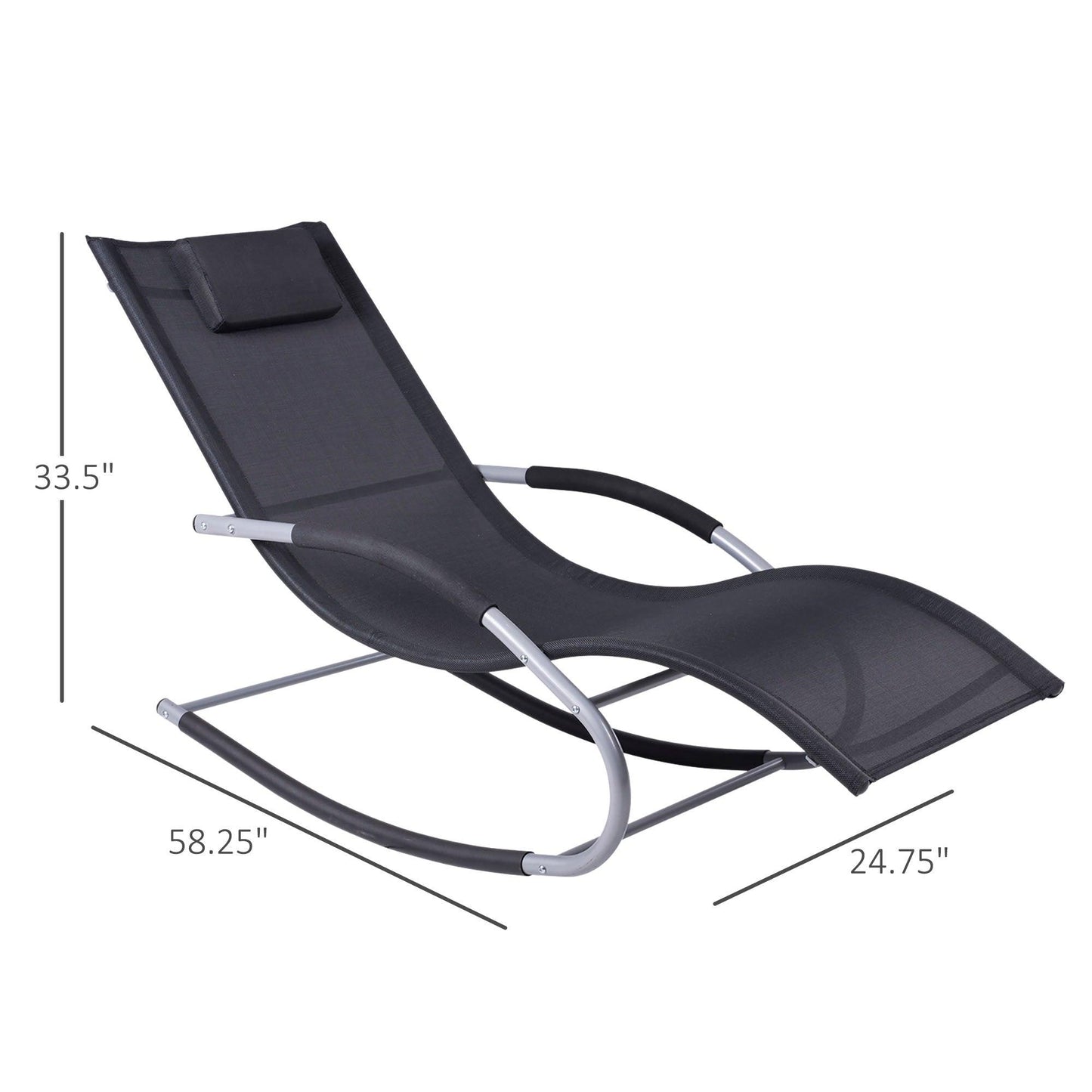 Outdoor and Garden-Zero Gravity Rocking Chair Outdoor Chaise Lounge Chair Rocker with Detachable Pillow & Durable Weather-Fighting Fabric for Deck, Black - Outdoor Style Company